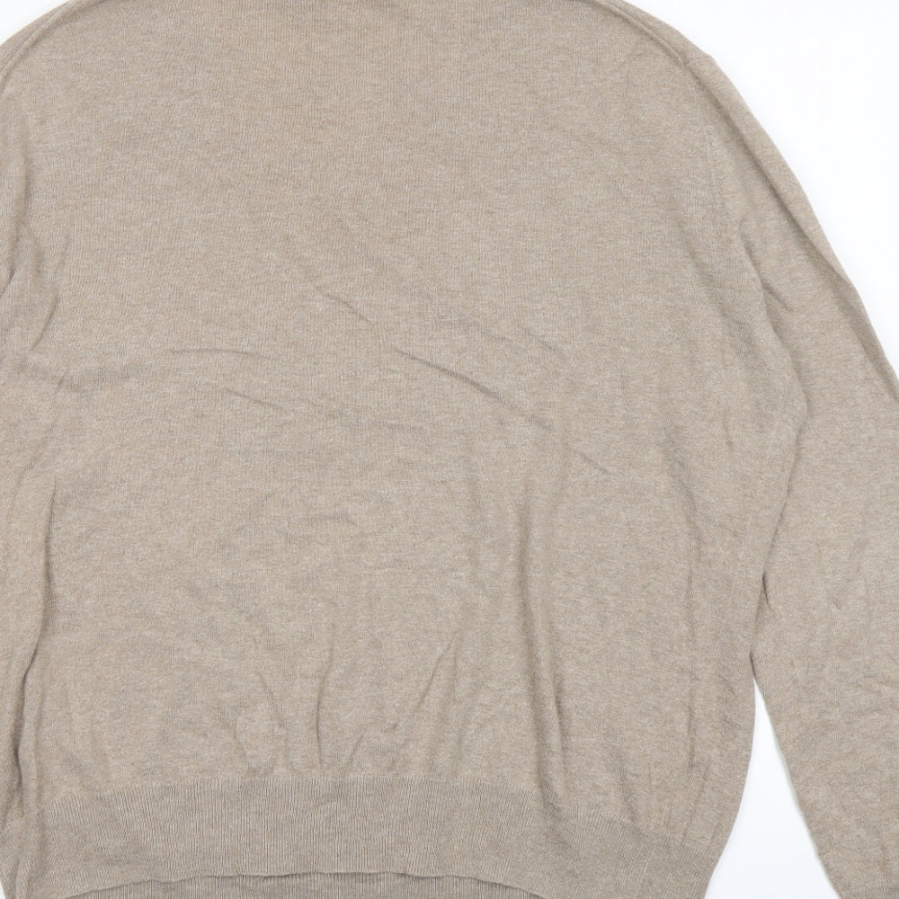 Gap Mens Beige V-Neck Cotton Pullover Jumper Size L Long Sleeve