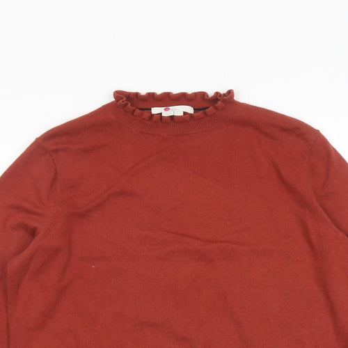 Boden Womens Red Mock Neck Cotton Pullover Jumper Size 14 - Ruffle Detail