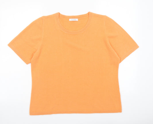 Classic Womens Orange Round Neck Acrylic Pullover Jumper Size 16