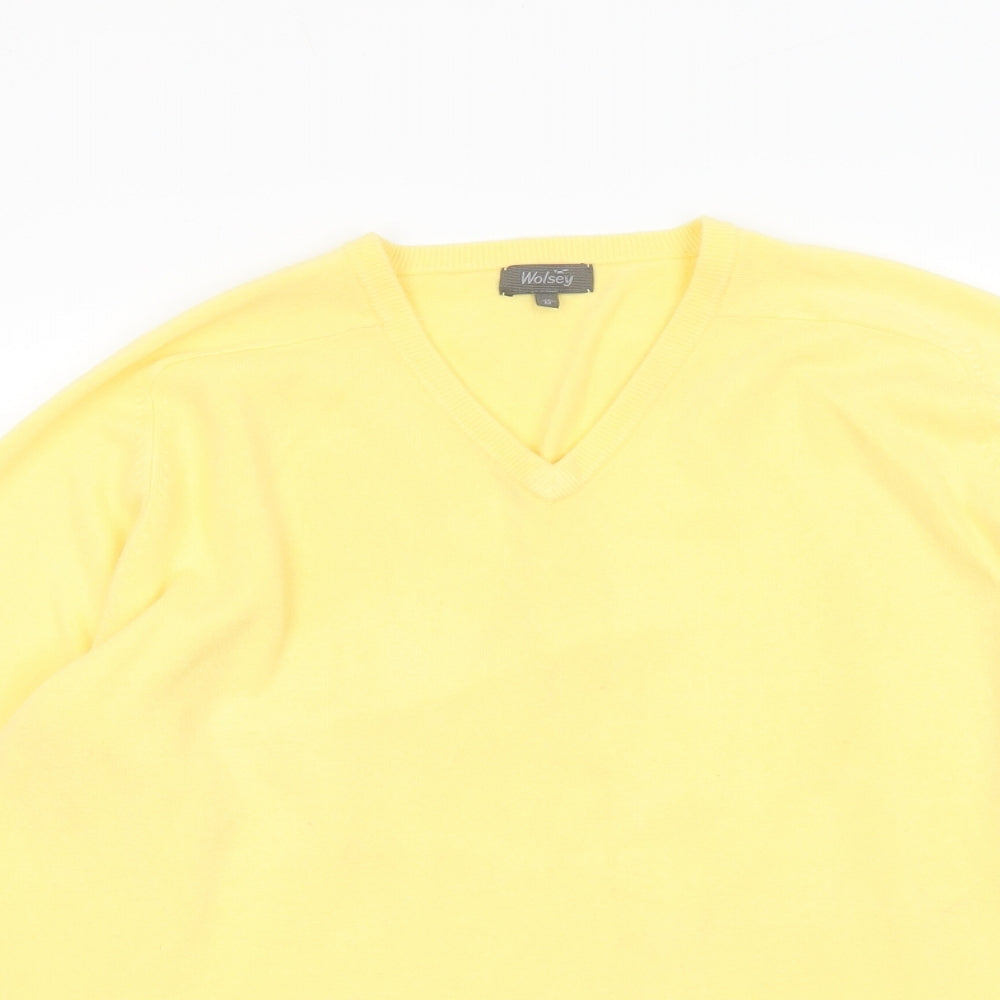 Wolsey Mens Yellow V-Neck Acrylic Pullover Jumper Size M Long Sleeve