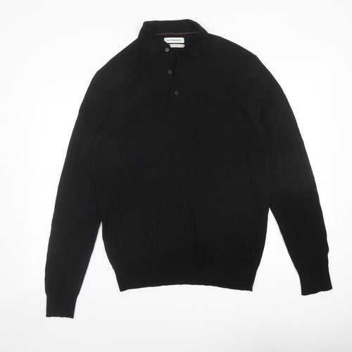 Autograph Mens Black Collared Wool Pullover Jumper Size L Long Sleeve