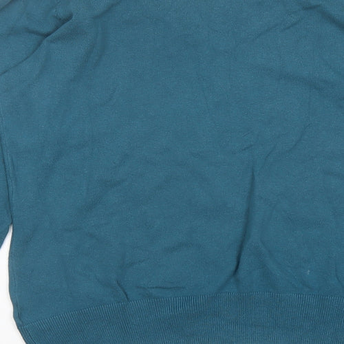 H&M Womens Blue V-Neck Cotton Pullover Jumper Size L