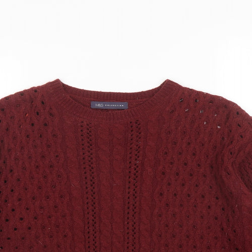 Marks and Spencer Womens Red Round Neck Acrylic Pullover Jumper Size 12 - Button