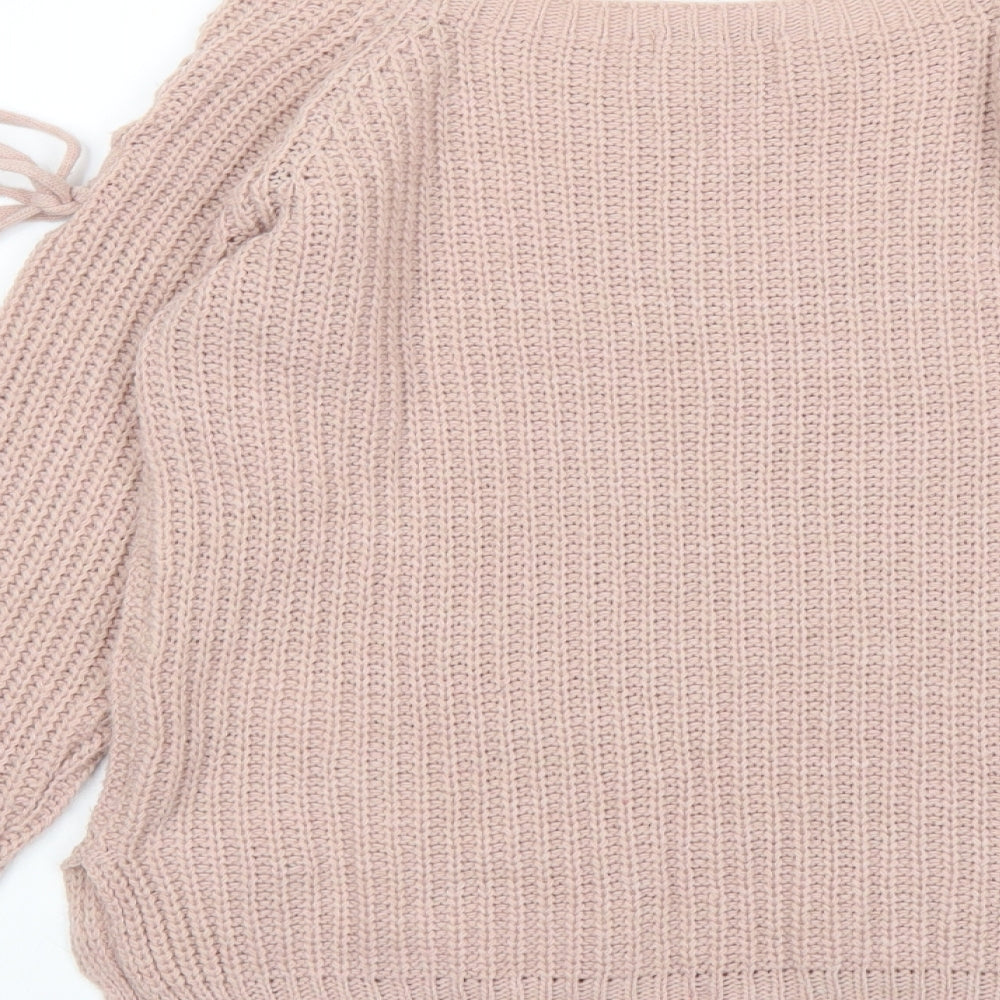 Quiz Womens Pink Boat Neck Acrylic Pullover Jumper Size S - Bows