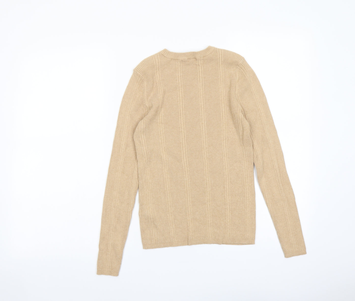 Marks and Spencer Womens Beige Round Neck Viscose Pullover Jumper Size 10