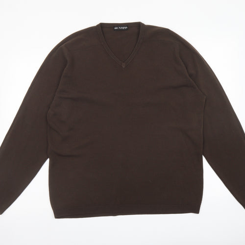 Autograph Mens Brown V-Neck Acrylic Pullover Jumper Size L Long Sleeve