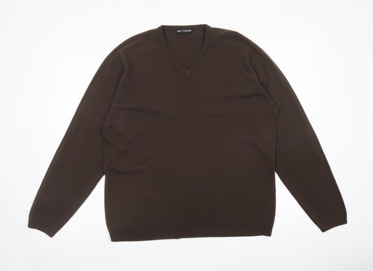 Autograph Mens Brown V-Neck Acrylic Pullover Jumper Size L Long Sleeve