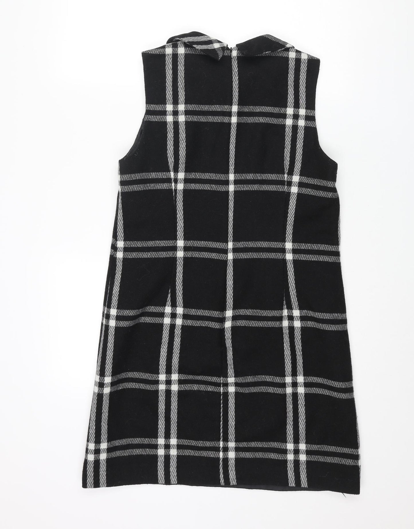 NEXT Womens Black Plaid Wool A-Line Size 10 Round Neck Zip