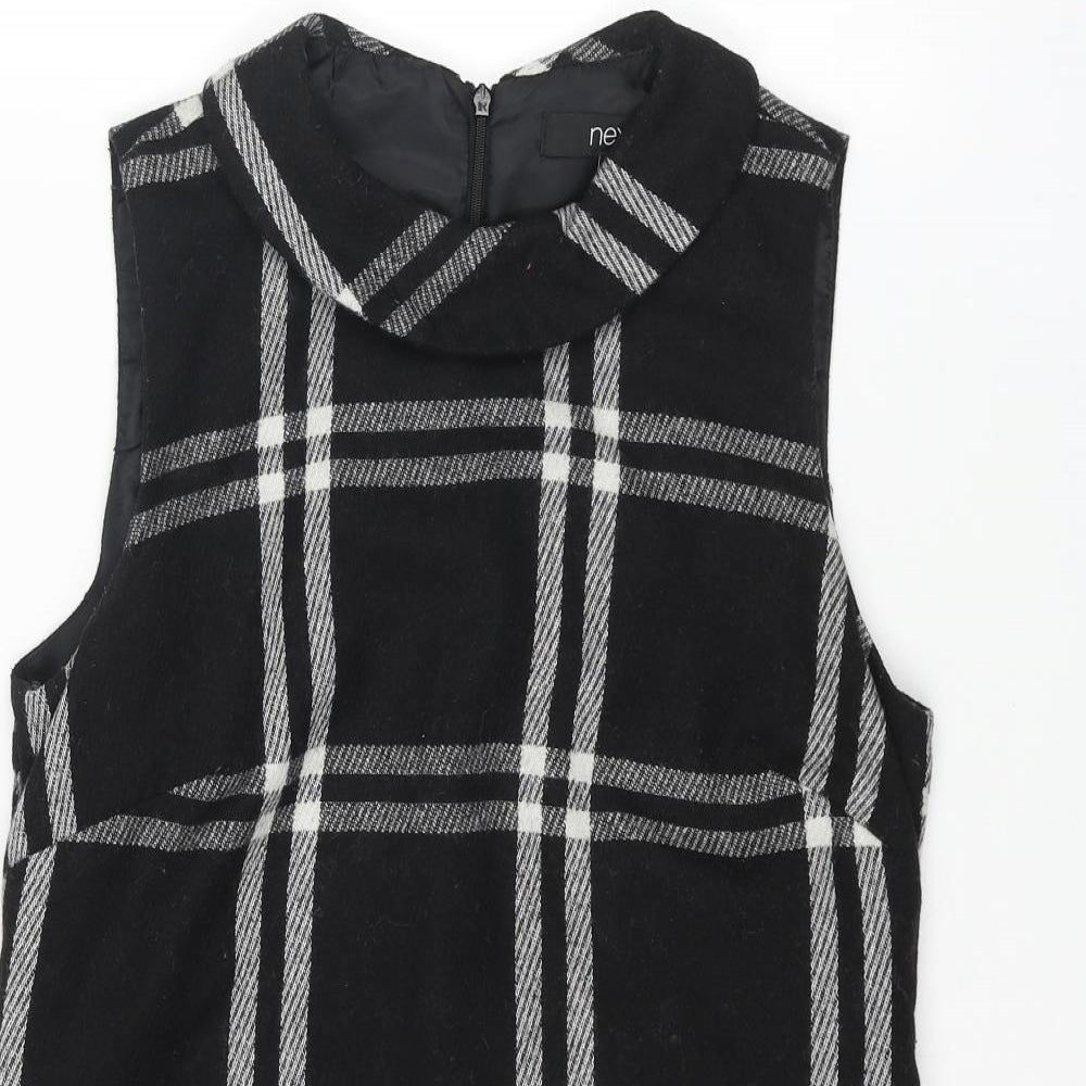 NEXT Womens Black Plaid Wool A-Line Size 10 Round Neck Zip