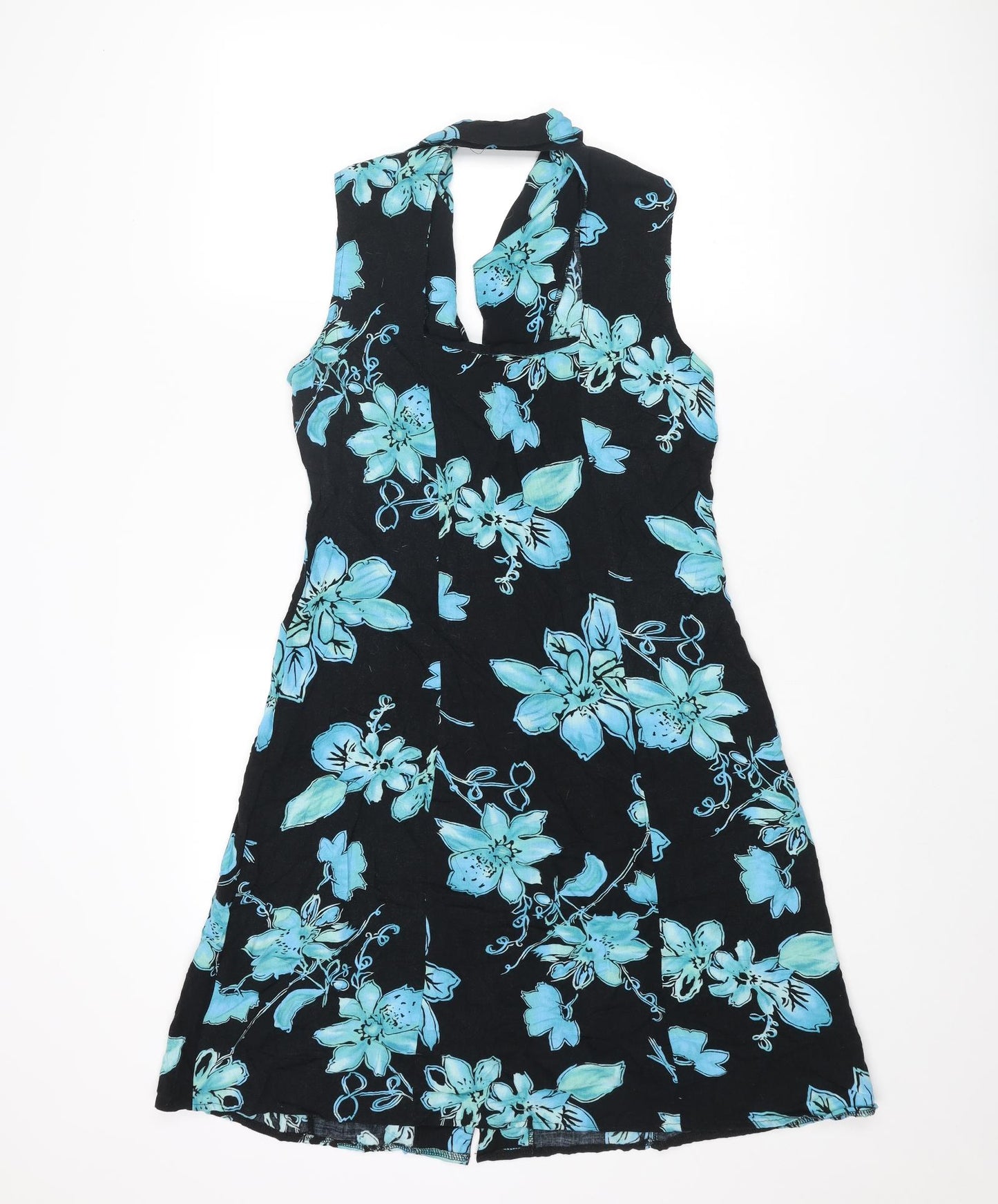 White Stag Womens Black Floral Viscose Tank Dress Size S Collared Button