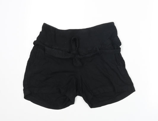 H&M Womens Black Viscose Basic Shorts Size 12 L3 in Regular Pull On - Belted