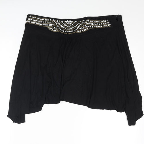 Warehouse Womens Black Viscose A-Line Skirt Size 14 Zip - Beaded Detail