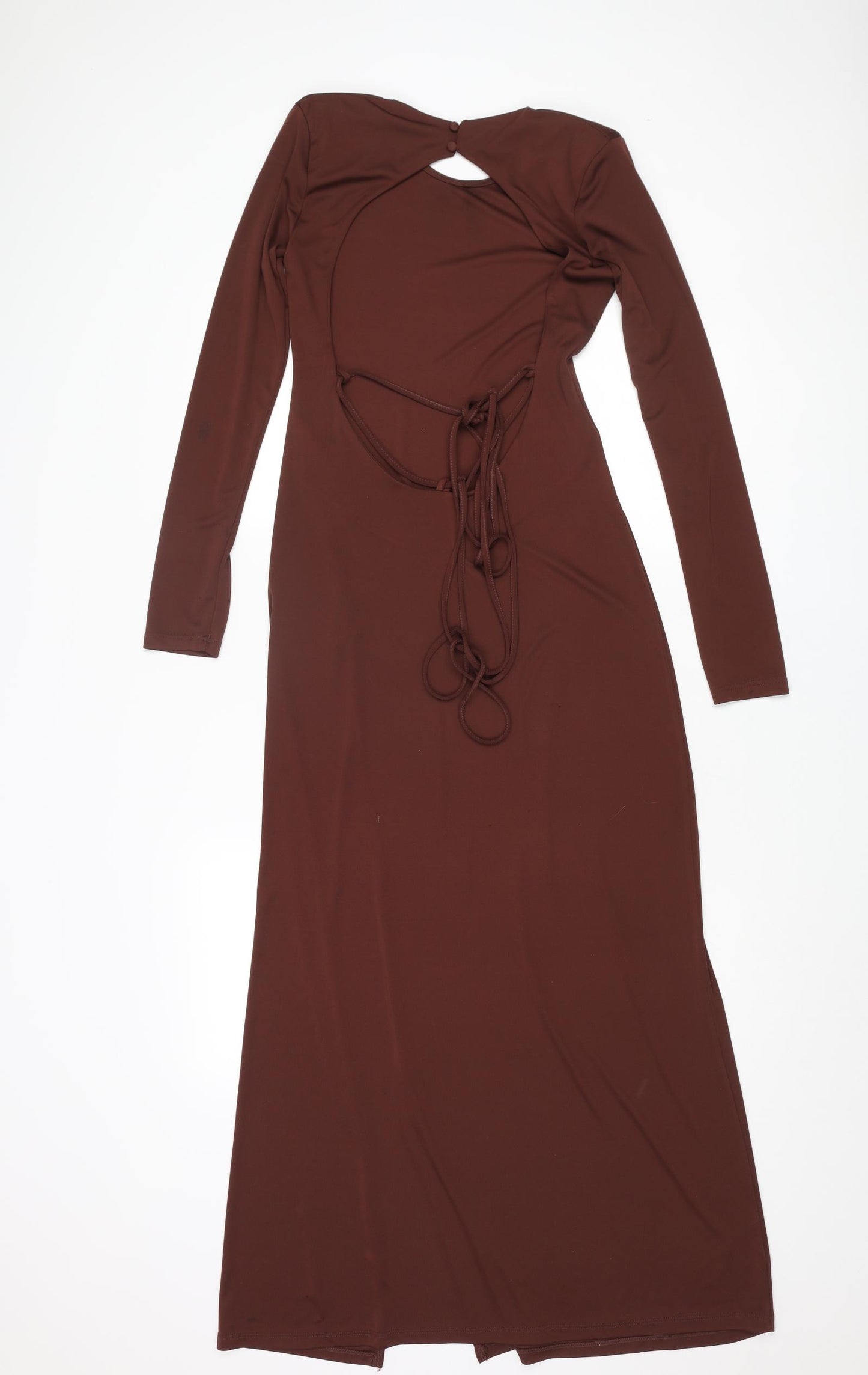 Zara Womens Brown Polyester A-Line Size M Round Neck Tie - Side Slit, Shoulder Pads