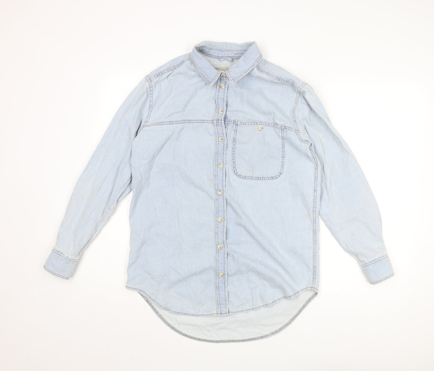 Topshop Womens Blue Cotton Basic Button-Up Size 8 Collared