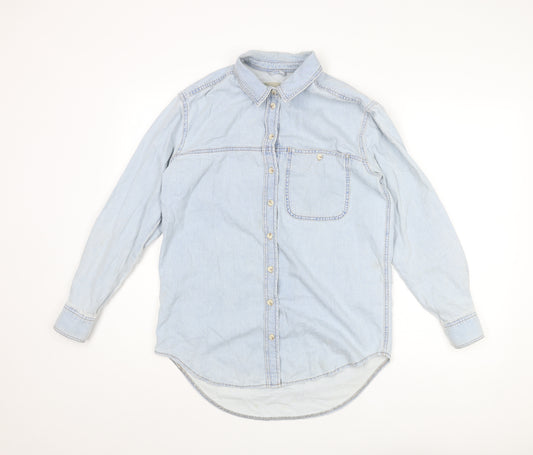 Topshop Womens Blue Cotton Basic Button-Up Size 8 Collared