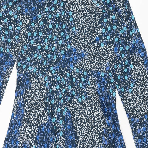 Nanette Lepore Womens Blue Geometric Polyester Shirt Dress Size 10 Collared Button