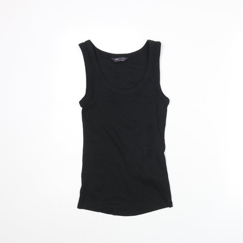 Marks and Spencer Womens Black Cotton Basic T-Shirt Size 6 Scoop Neck