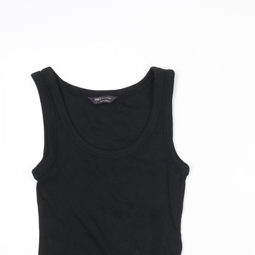 Marks and Spencer Womens Black Cotton Basic T-Shirt Size 6 Scoop Neck