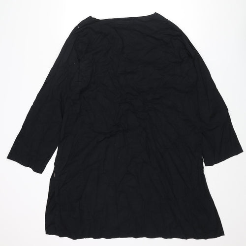 Per Una Womens Black Cotton A-Line Size L V-Neck Pullover - Embroidered Flowers
