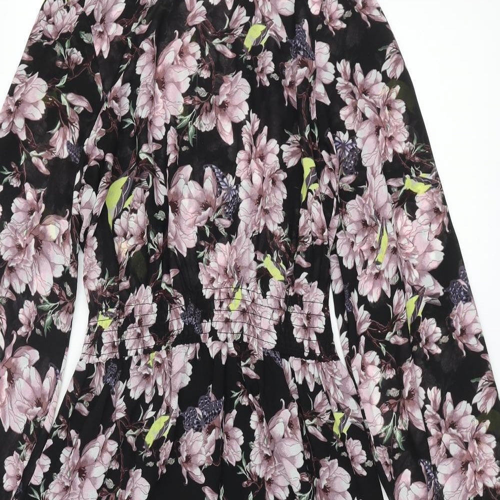 H&M Womens Multicoloured Floral Polyester A-Line Size 8 Round Neck Button