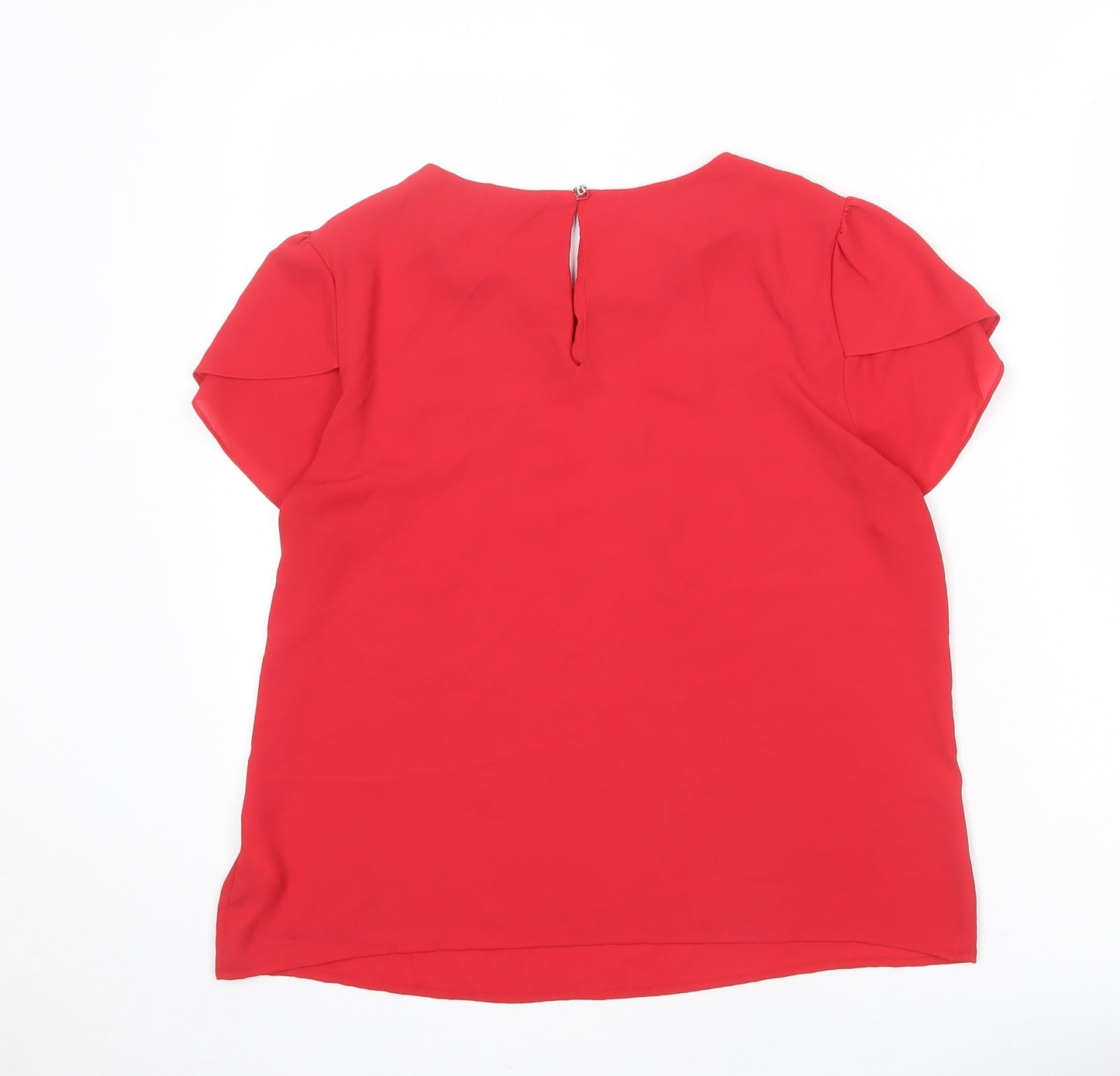 Oasis Womens Red Polyester Basic Blouse Size 12 Round Neck