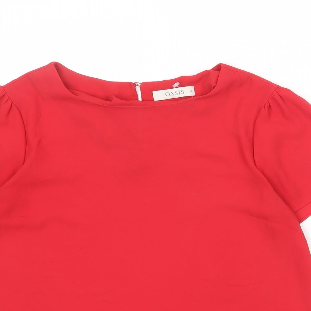 Oasis Womens Red Polyester Basic Blouse Size 12 Round Neck