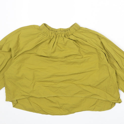 Zara Womens Green Cotton Cropped Blouse Size XS Mock Neck - Rouched Collar and Cuffs