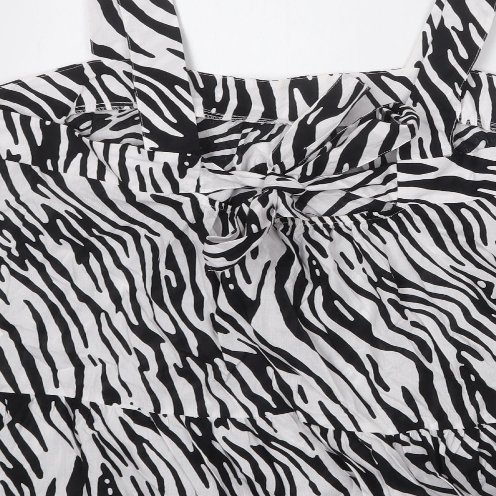 Marks and Spencer Womens White Animal Print Cotton Basic Blouse Size 18 Square Neck - Straps Frill Zebra Print
