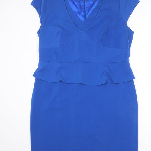 Trinny & Susannah Womens Blue Polyester Shift Size 20 V-Neck Zip