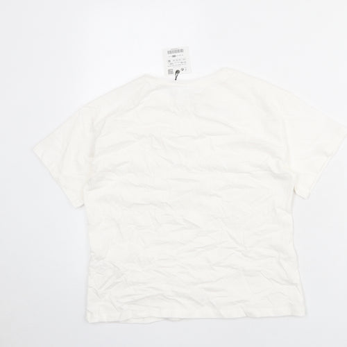 Zara Girls White Polyester Basic T-Shirt Size 11-12 Years Round Neck Pullover
