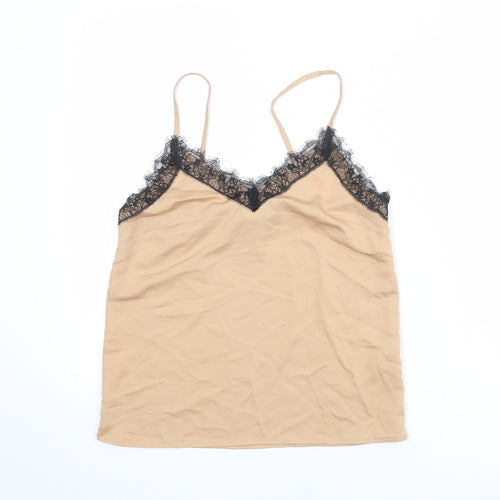 Topshop Womens Beige Polyester Camisole Tank Size 6 Sweetheart - Lace Trim