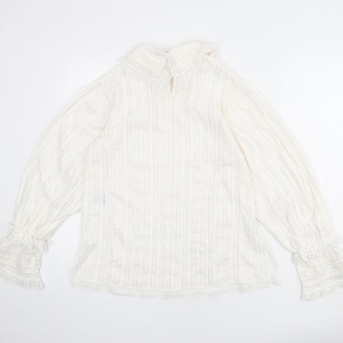 H&M Womens Ivory Striped Cotton Basic Blouse Size 12 Collared - Lace Detail