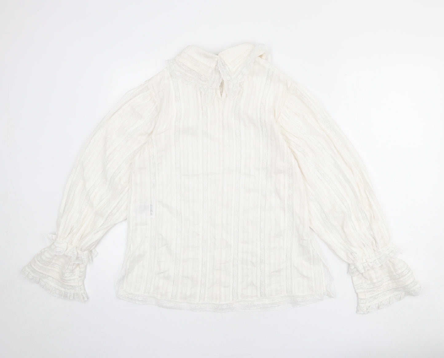 H&M Womens Ivory Striped Cotton Basic Blouse Size 12 Collared - Lace Detail