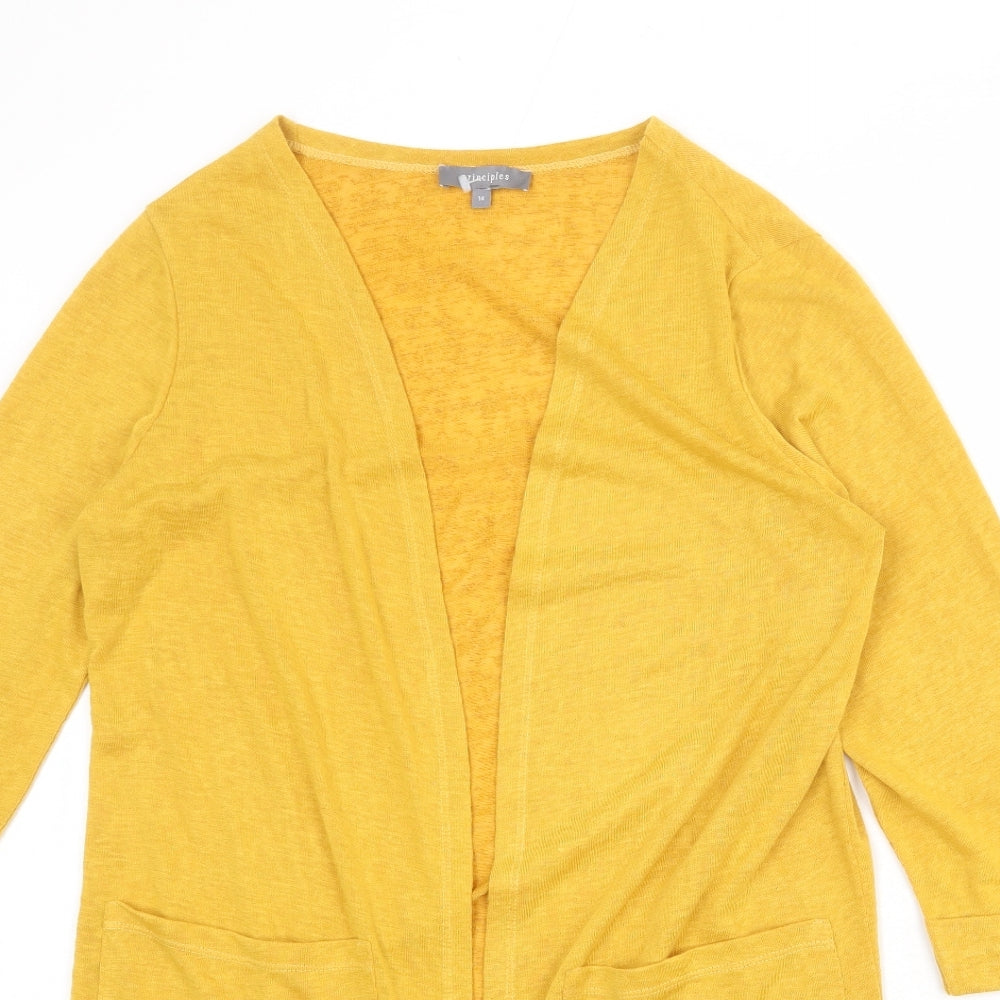Principles Womens Yellow V-Neck Polyester Cardigan Jumper Size 14