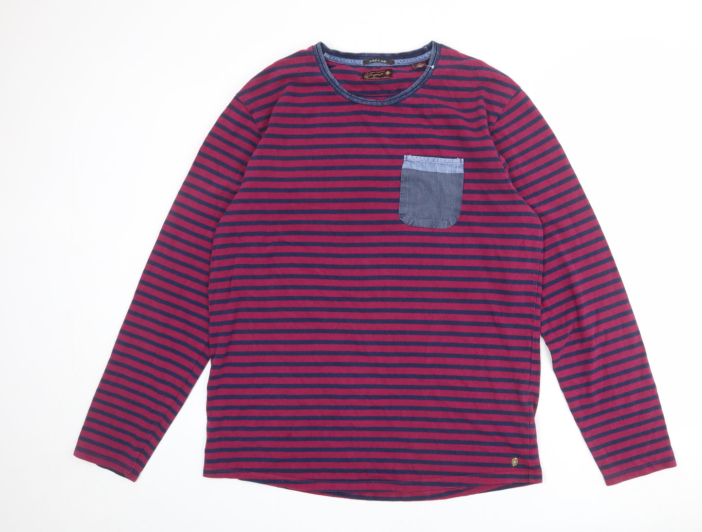 Scotch & Soda Womens Purple Striped 100% Cotton Basic T-Shirt Size 2XL Crew Neck