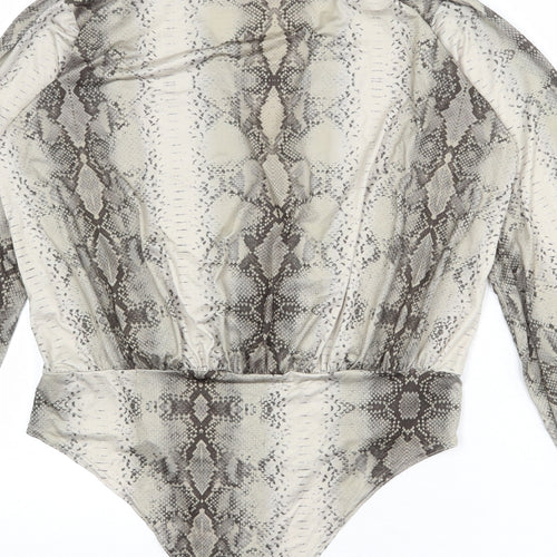 Boohoo Womens Beige Animal Print Polyester Bodysuit One-Piece Size 12 Snap - Snakeskin Pattern
