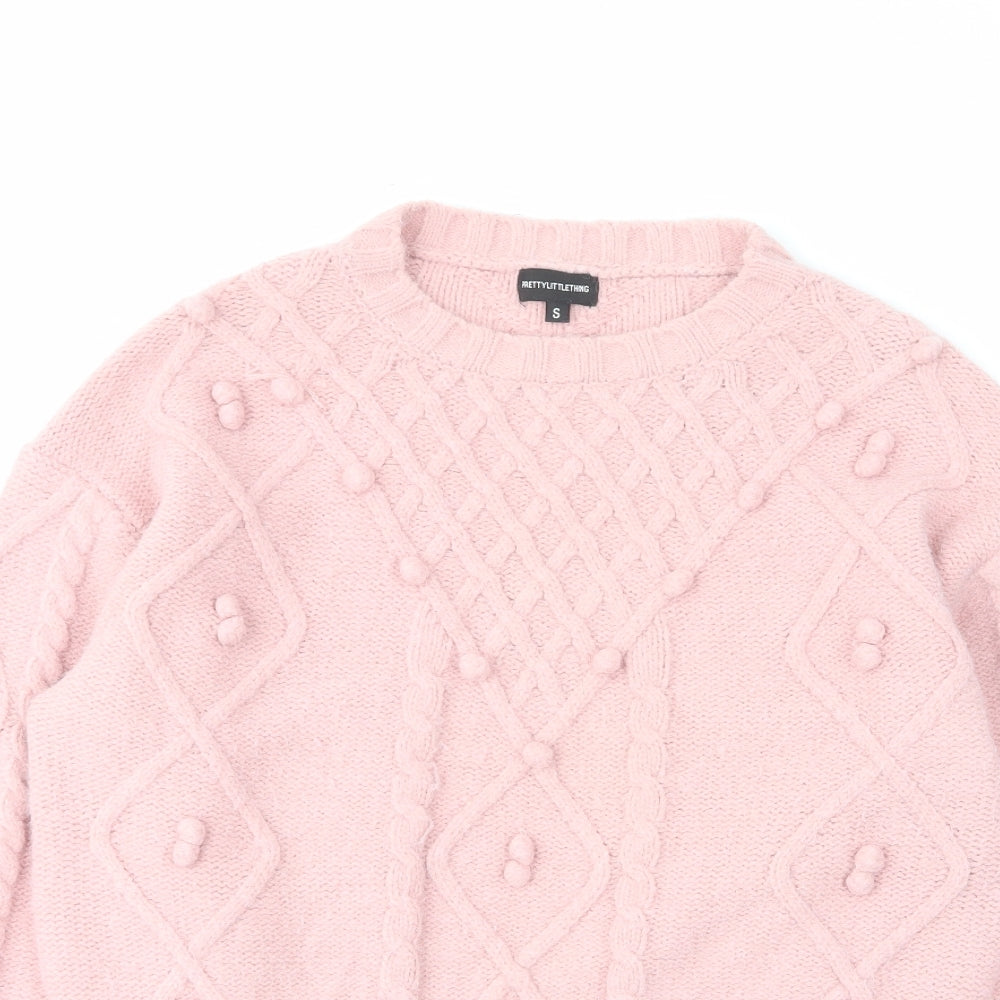 PRETTYLITTLETHING Womens Pink Crew Neck Acrylic Pullover Jumper Size S
