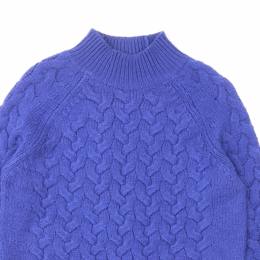 Marks and Spencer Womens Blue Mock Neck Acrylic Pullover Jumper Size S