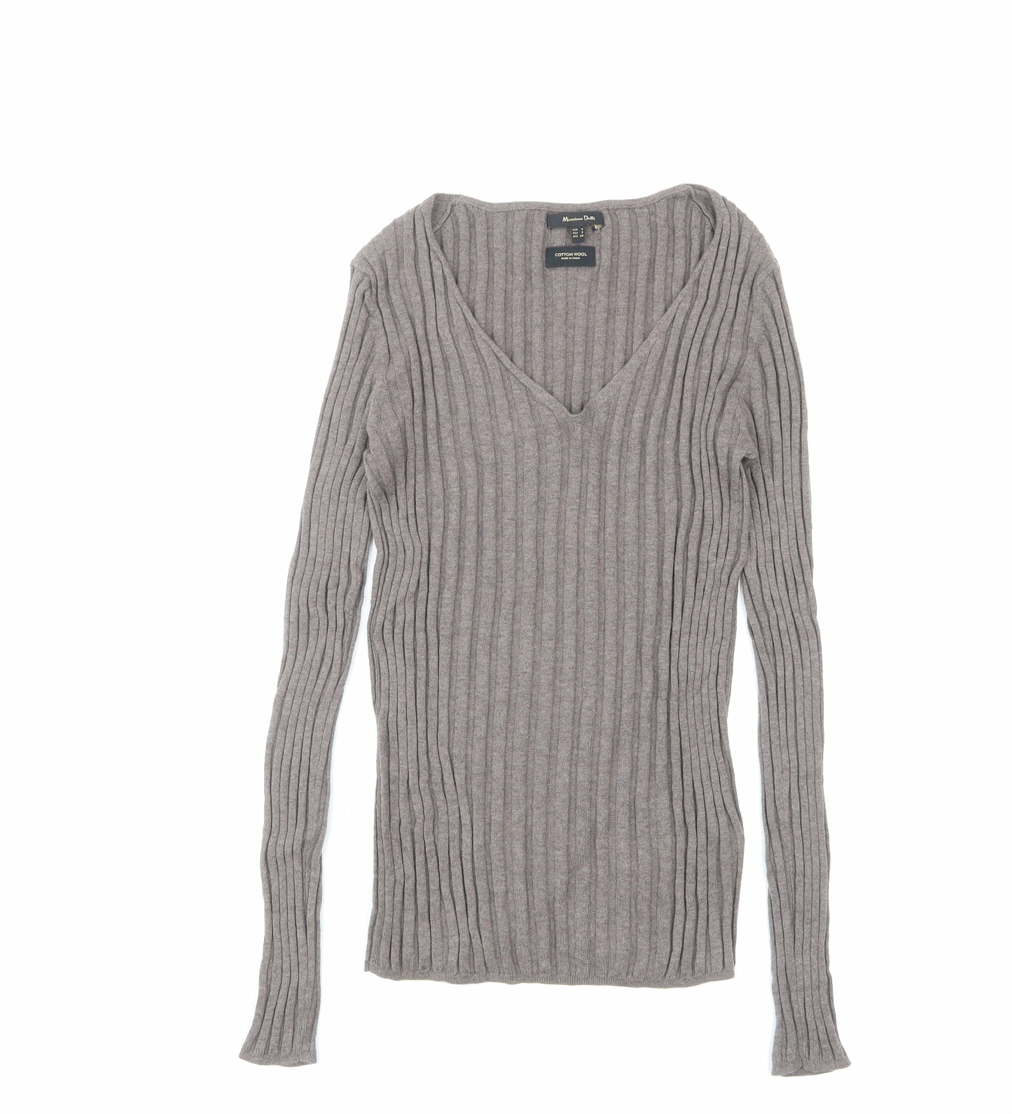 Massimo Dutti Womens Brown V-Neck Cotton Pullover Jumper Size S