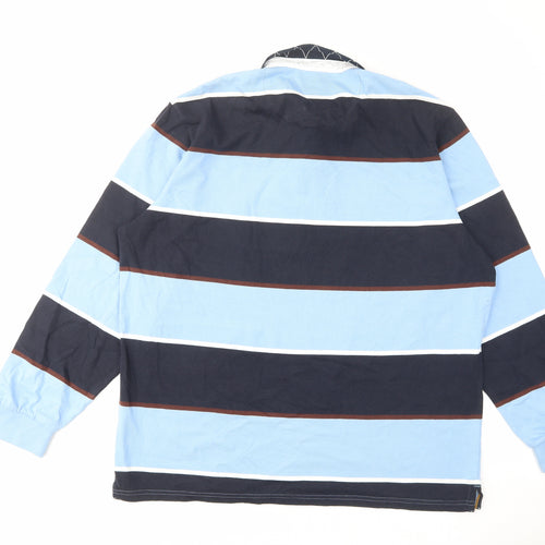 NEXT Mens Blue Striped Cotton Polo Size 2XL Collared Button