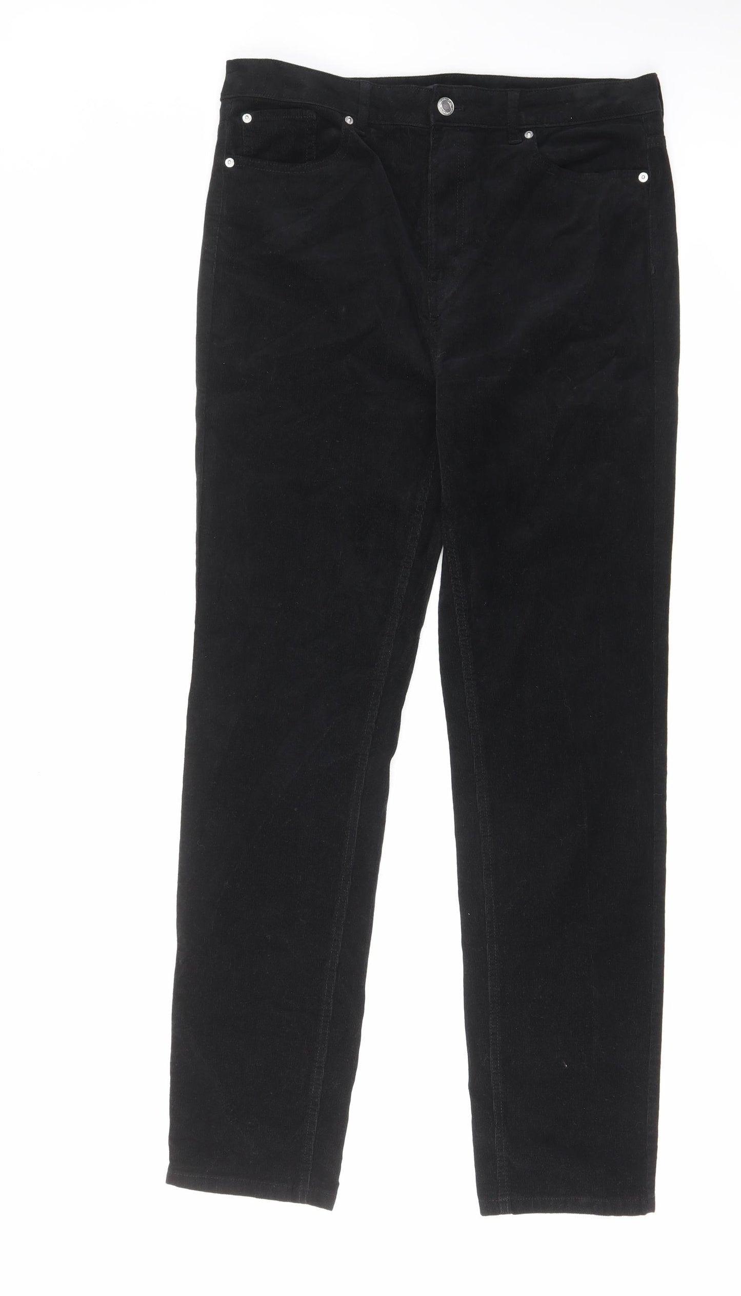 Marks and Spencer Womens Black Cotton Trousers Size 16 L32 in Regular Zip