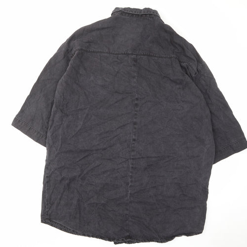 Monki Womens Black Cotton A-Line Size L Collared Button