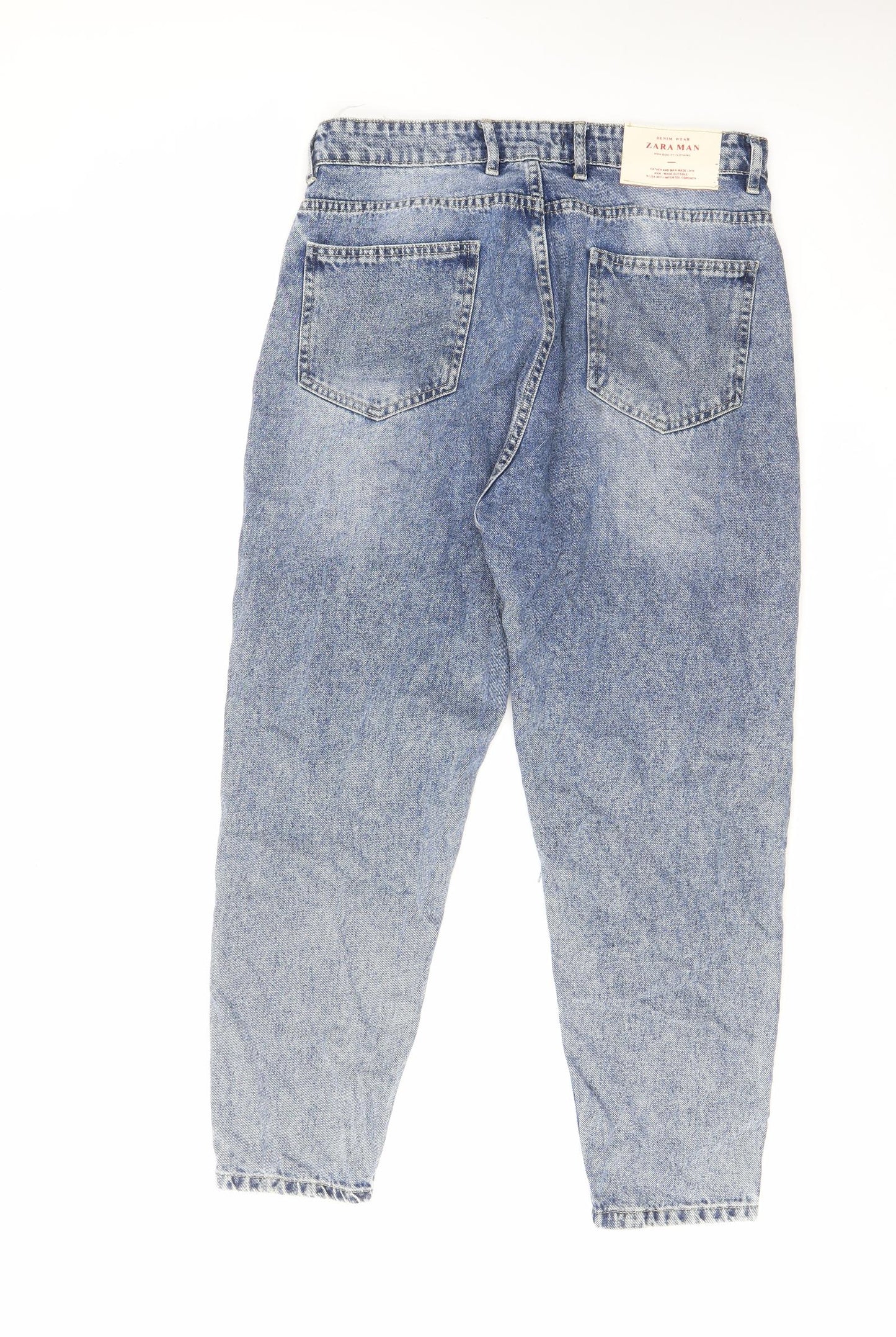 Zara Mens Blue Cotton Straight Jeans Size 32 in L28 in Regular Zip
