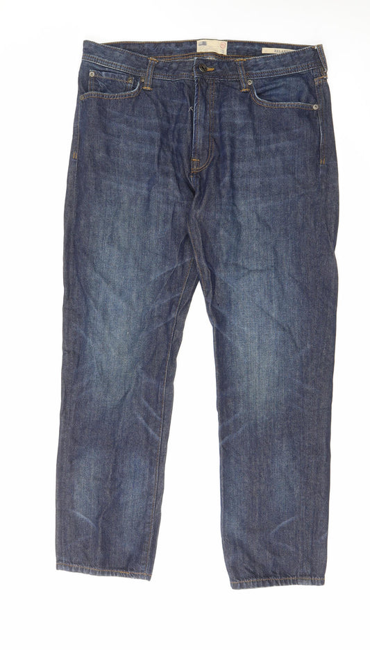 North Coast Mens Blue Cotton Straight Jeans Size 34 in L29 in Relaxed Zip - Washed Denim Look