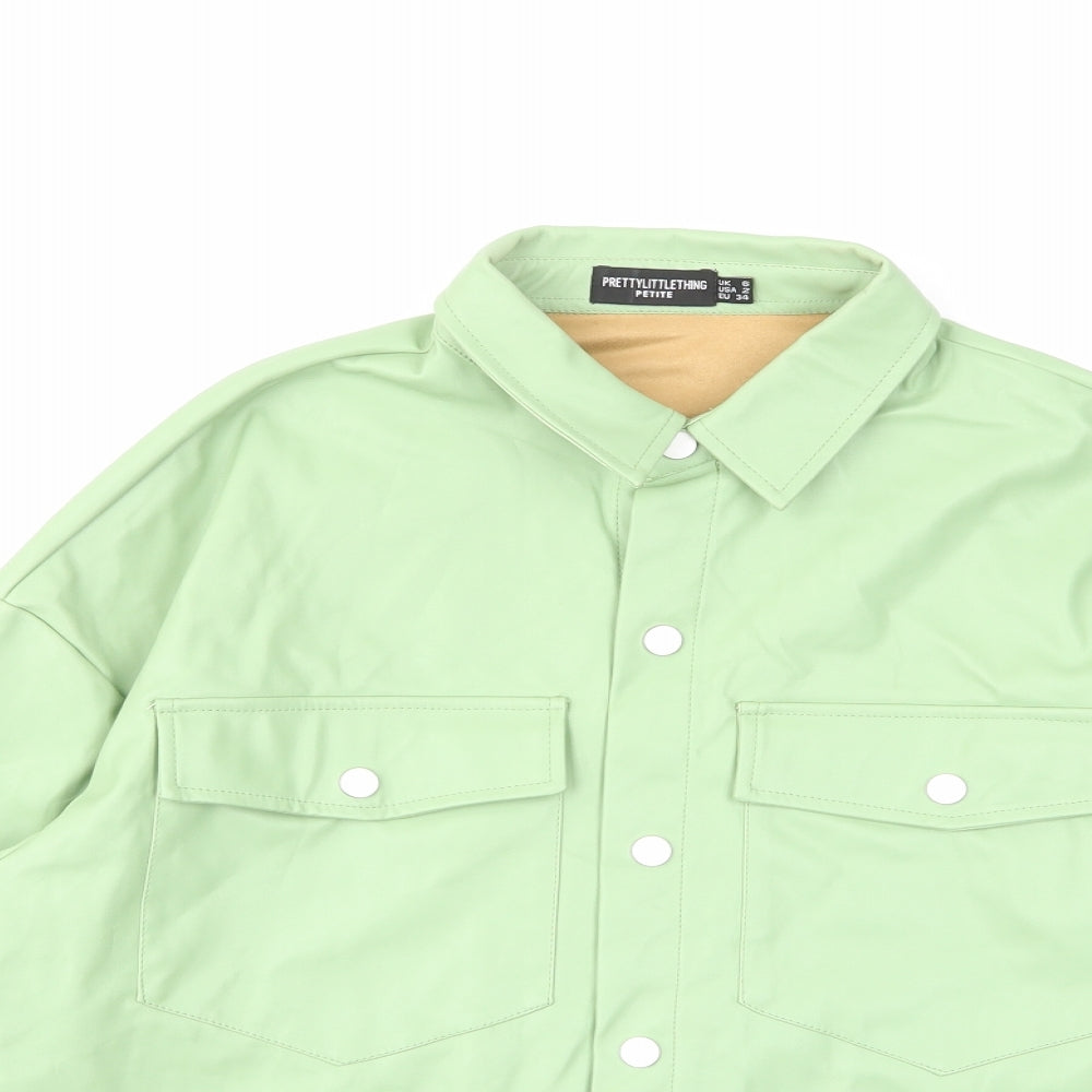 PRETTYLITTLETHING Womens Green Polyester Basic Button-Up Size 6 Collared