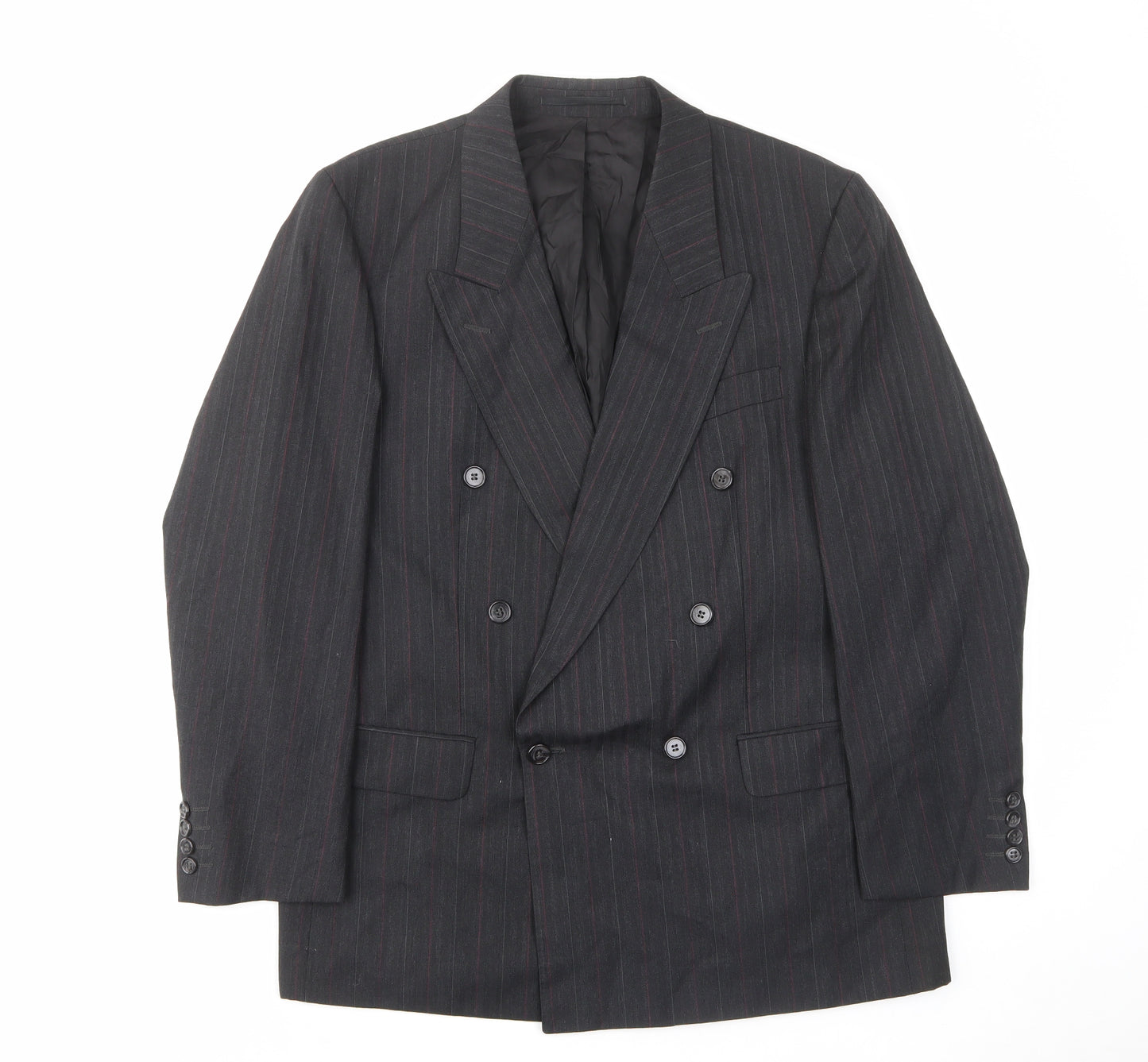 Skads Mens Grey Striped Polyester Jacket Suit Jacket Size 40 Regular