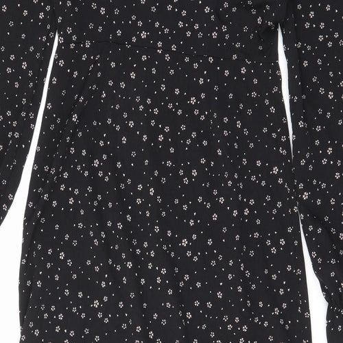 Missguided Womens Black Floral Polyester A-Line Size 12 Round Neck Button