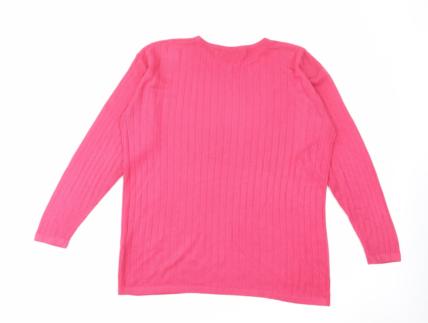 Mixed Spice Womens Pink Crew Neck Acrylic Pullover Jumper Size L - Ribbed