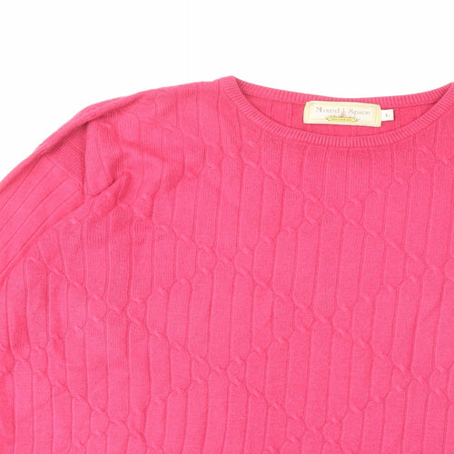 Mixed Spice Womens Pink Crew Neck Acrylic Pullover Jumper Size L - Ribbed