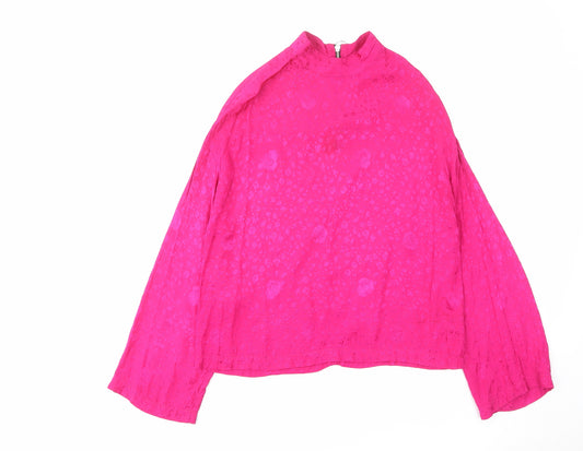 Topshop Womens Pink Geometric Viscose Basic Blouse Size 10 Mock Neck